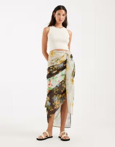 �G�C�\�X ���f�B�[�X �{�g���X�J�[�g �V�t�H�� �h���[�v�����g �}�L�V ASOS DESIGN drape detail chiffon maxi skirt in mixed prints - part of a set Mixed print
