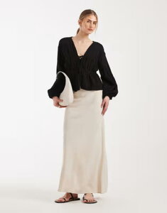 �G�C�\�X ���f�B�[�X �{�g���X�J�[�g ���l�� ASOS DESIGN linen look bias cut midaxi skirt in stone �X�g�[��