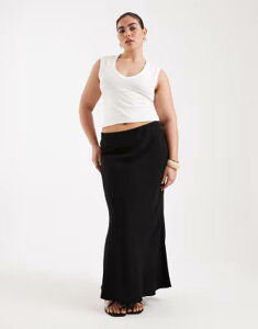 �G�C�\�X ���f�B�[�X �{�g���X�J�[�g ���l�� ASOS Curve ASOS DESIGN Curve linen look bias midaxi skirt Black �u���b�N
