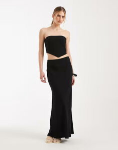 �G�C�\�X ���f�B�[�X �{�g���X�J�[�g ���l�� ASOS DESIGN linen bias midaxi skirt Black �u���b�N