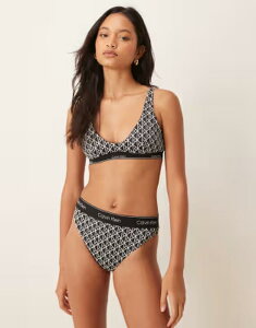 �J���o���N���C�� ���f�B�[�X ���� �g�b�v�̂� Calvin Klein monogram bralette bikini top 20242 ICON COTTON EMBLEM �u���b�N