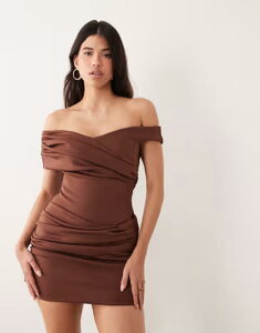 �G�C�\�X ���f�B�[�X �g�b�v�X �����s�[�X �~�j �X�L���[�o �L���b�v ASOS DESIGN gathered mini dress in cappuccino scuba-style fabricappuccino