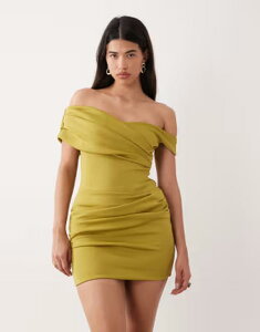 �G�C�\�X ���f�B�[�X �g�b�v�X �����s�[�X �~�j �X�L���[�o ASOS DESIGN gathered mini dress in avocado scuba-style fabric Avocado
