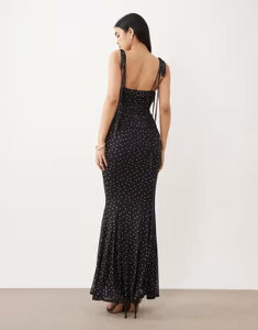 �G�C�\�X ���f�B�[�X �g�b�v�X �����s�[�X �h�b�g�� �h�b�g ���b�V�� �R���g���X�g ASOS DESIGN mesh fishtail dress with contrast bust insert in polka dot Polka Dot �h�b�g