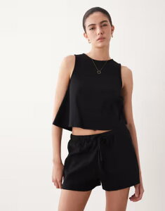 �G�C�\�X ���f�B�[�X �{�g���X �n�[�t�p���c�E�V���[�c �V���[�g�p���c ASOS DESIGN waffle texturelaxedraw string shorts - part of a set Black �u���b�N