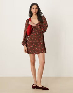 �E�F���Y�f�[�K�[�� ���f�B�[�X �g�b�v�X �����s�[�X �t�����[�� �~�j �t�����[ Wednesday's Girl brown floral off the shoulder mini dress BROWN �u���E��