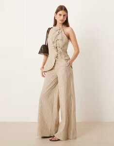 �O���}���X ���f�B�[�X �{�g���X �J�W���A���p���c Glamorous thick waistband pull on pants and blue stripes - part of a set Green pink stripe �s���N