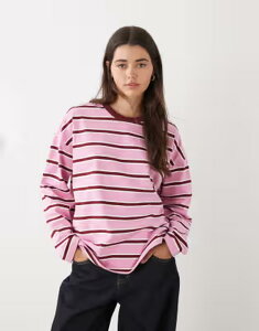 �m�C�W�[���C ���f�B�[�X �g�b�v�X T�V���c Noisy May boxy long sleeve top & red stripes Begonia pink �s���N