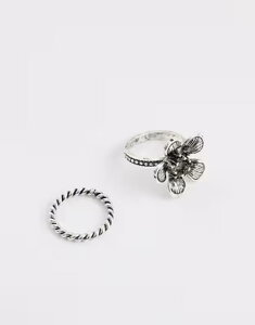 ���N���C�� ���B���e�[�W ���f�B�[�X �A�N�Z�T���[ �����O �t�����[�� �t�����[ Reclaimed Vintage 2 pack floral boho rings pack in burnished silver tone Silver �V���o�[