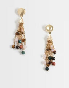 ���N���C�� ���B���e�[�W ���f�B�[�X �A�N�Z�T���[ �s�A�X�E�C�������O Reclaimed Vintage tassel earrings with multi semi precious beads Gold �S�[���h