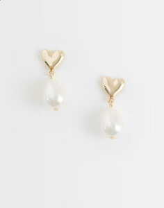 �G�C�\�X ���f�B�[�X �A�N�Z�T���[ �s�A�X�E�C�������O �~�j ASOS DESIGN earrings with mini heart and faux pearl drop design tone GOLD �S�[���h
