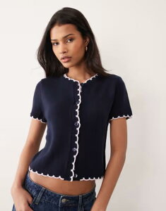 �~�X�Z���t�t���b�W ���f�B�[�X �A�E�^�[ �J�[�f�B�K�� Misselfridge short sleeve blanket stitch cardiganAVY �l�C�r�[