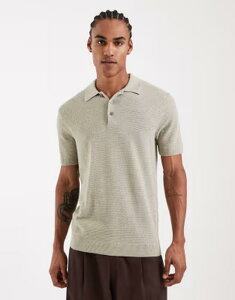 �W���b�N �A���h �W���[���Y �����Y �g�b�v�X �|���V���c �j�b�g Jack & Jones Premium knit polo shirt in light Mermaid �O���[��