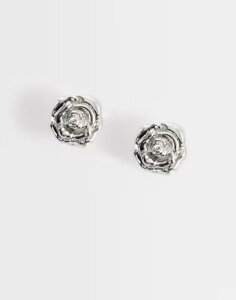 �G�C�\�X �����Y �A�N�Z�T���[ �s�A�X�E�C�������O ASOS DESIGN rose stud earrings tone SILVER �V���o�[