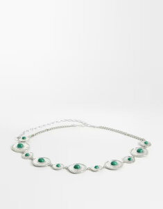 �G�C�\�X ���f�B�[�X �A�N�Z�T���[ �x���g ASOS DESIGN waist and hip green stone set chain beltone SILVER �V���o�[