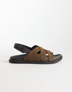 �}���S �����Y �V���[�Y �T���_�� �X�G�[�h Mango 100% suede crosstrap design sandals with buckle detailing BROWN �u���E��