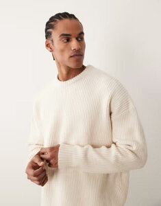 �G�C�\�X �����Y �A�E�^�[ �j�b�g�E�Z�[�^�[ ASOS DESIGN extreme oversized boxy fit knit fisherman rib sweater in ecru �G�N����