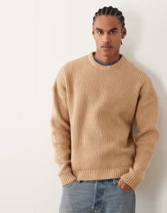 �G�C�\�X �����Y �A�E�^�[ �j�b�g�E�Z�[�^�[ ASOS DESIGN extreme oversized boxy fit knit fisherman rib sweater BEIGE �x�[�W��