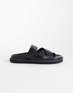 �G�C�\�X �����Y �V���[�Y �T���_�� ASOS DESIGN cross over strap sandals in tumbled Black �u���b�N