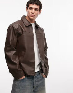 �G�C�\�X �����Y �A�E�^�[ �W���P�b�g�E�u���]�� ���U�[ �t�F�C�N���U�[ ASOS DESIGN faux leather harrington jacket BROWN �u���E��