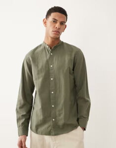 �W���b�N �A���h �W���[���Y �����Y �g�b�v�X �V���c ���l�� Jack & Jones linen blend shirt with stand collar Dusty olive �I���[�u