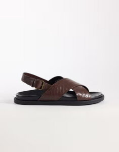�G�C�\�X �����Y �V���[�Y �T���_�� ASOS DESIGN cross over strap sandals with embossed weave BROWN �u���E��