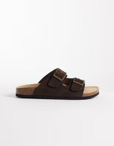 �G�C�\�X �����Y �V���[�Y �T���_�� �X�G�[�h ASOS DESIGN two strap sandals with cork sole bonded suede Chocolate �`���R���[�g