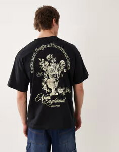 �W���b�N �A���h �W���[���Y �����Y �g�b�v�X T�V���c �v�����g Jack & Jones oversized t-shirt with flower back and front prints Black �u���b�N