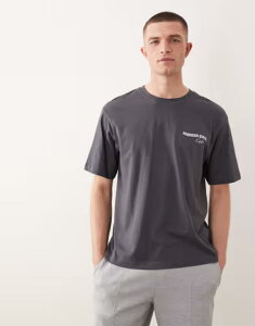 �I�����[�A���h�T���Y �����Y �g�b�v�X T�V���c �I�[�o�[�T�C�Y�t�B�b�g �v�����g ONLY & SONS oversized fit-shirt with mirror-ball cafe back print in charcoal Gray Pinstripe �O���[