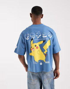 �G�C�\�X �����Y �g�b�v�X T�V���c �v�����g ASOS DESIGN oversized T-shirt with Pokemon Pikachu print Blue �u���[