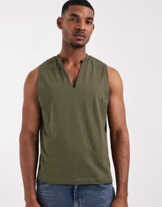 �G�C�\�X �����Y �g�b�v�X �x�X�g ���M�����[�t�B�b�g V�l�b�N ASOS DESIGN regular fit boxy tank with v neck Olive night �I���[�u