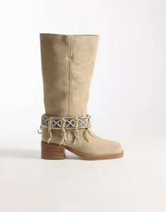 �u�����N�X ���f�B�[�X �V���[�Y �u�[�c�E���C���u�[�c �X�G�[�h Bronx Ky-ley tassel detailing cowboy boots in oatmilk suede Oatmilk