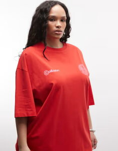 �R���[�W���� ���f�B�[�X �g�b�v�X T�V���c �v���X�T�C�Y ���S �O���t�B�b�N COLLUSION Plus oversized logo graphic tee RED ���b�h