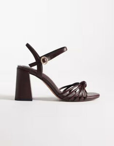 �G�C�\�X ���f�B�[�X �V���[�Y �T���_�� �q�[�� ASOS DESIGN Heron knotted mid block heel sandals in chocolate Choc �`���R���[�g