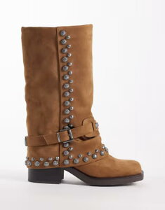 �G�C�\�X ���f�B�[�X �V���[�Y �u�[�c�E���C���u�[�c ASOS DESIGN Cami studded fold over boots in sand �T���h