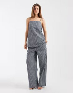 �I�u�W�F�N�g ���f�B�[�X �{�g���X �J�W���A���p���c ���C�h���b�O Objectie waist wide leg pantstripes - part of a set Dark Denim Stripes �f�j��