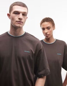 �R���[�W���� �����Y �g�b�v�X T�V���c COLLUSION Unisex double layer boxy T-shirt BROWN �u���E��
