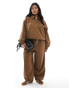 �G�C�\�X ���f�B�[�X �{�g���X �J�W���A���p���c ASOS Curve ASOS DESIGN Curve textured barreleg pull on pants with seam detail in mustard plaid - part of a set Mustard check �}�X�^�[�h