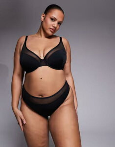 �G�C�\�X ���f�B�[�X �A���_�[�E�F�A �u���[�t�p���c �n�C�E�G�X�g ���b�V�� ASOS Curve ASOS DESIGN Curvella microfiber high leg high waisthong with mesh detailing Black �u���b�N