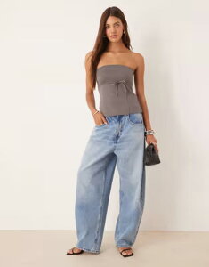 �G�C�\�X ���f�B�[�X �g�b�v�X T�V���c �W���[�W�[ ASOS DESIGN jersey twill tie waist bandeau top in dark gray - part of a set Dark Gray �O���[