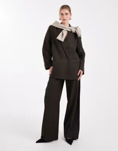 �I�����[ ���f�B�[�X �{�g���X �J�W���A���p���c ���C�h���b�O ONLY lowaist wide leg tailored pants pinstripe - part of a set BROWN �u���E��