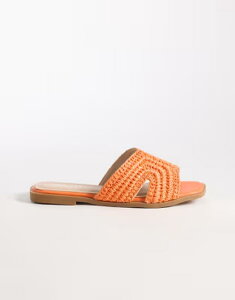 ���C�h ���f�B�[�X �V���[�Y �T���_�� RAID Coraline flat slide sandals in orange raffia ORANGE �I�����W