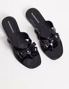 �O���}���X ���f�B�[�X �V���[�Y �T���_�� Glamorous jelly flip flops with bow detailing Black �u���b�N
