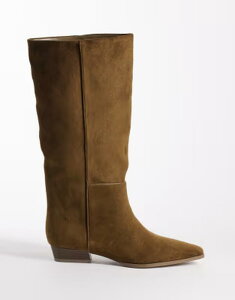 �G�C�\�X ���f�B�[�X �V���[�Y �u�[�c�E���C���u�[�c ASOS DESIGN Catalina slim slouchy knee boots in olive �I���[�u