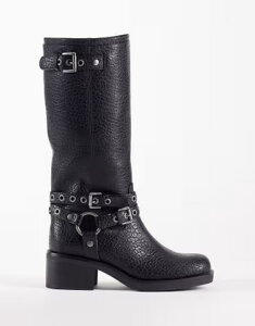 �G�C�\�X ���f�B�[�X �V���[�Y �u�[�c�E���C���u�[�c ASOS DESIGN Cassandra grommet biker boots in textured Black textured �u���b�N