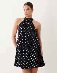 �G�C�\�X ���f�B�[�X �g�b�v�X �����s�[�X �h�b�g�� �h�b�g �~�j ASOS DESIGN polka dot mini dress with bow detail in spot Multi �}���`�J���[