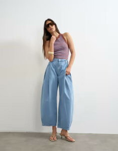 �g�b�v�V���b�v ���f�B�[�X �{�g���X �f�j���p���c �W�[���Y Topshop Cocoon mid rise barreleg jeans in bleach