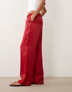 �G�C�\�X ���f�B�[�X �{�g���X �J�W���A���p���c ���C�h���b�O �T�e�� ASOS DESIGN satin wide leg pull on pants Red ���b�h