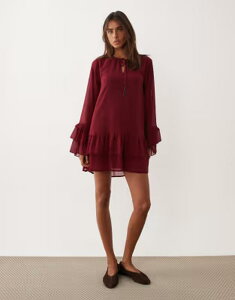 �~�X�Z���t�t���b�W ���f�B�[�X �g�b�v�X �����s�[�X �V�t�H�� �t���� �~�j Misselfridge chiffon ruffle mini dress in wine ���C��