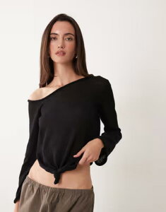 �~�X�Z���t�t���b�W ���f�B�[�X �A�E�^�[ �j�b�g�E�Z�[�^�[ �V�A�[ Misselfridge sheer knit knot detailong sleeve top Black �u���b�N